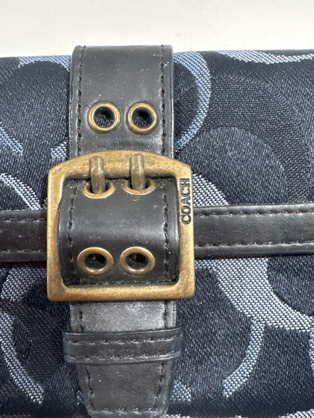 Coach Navy Signature Buckle Wristlet